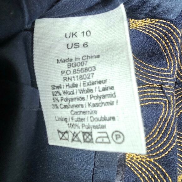 Boden Limited Edition Navy Blue & Gold Wool Cut Out Embroidered Skirt - Picture 7 of 7